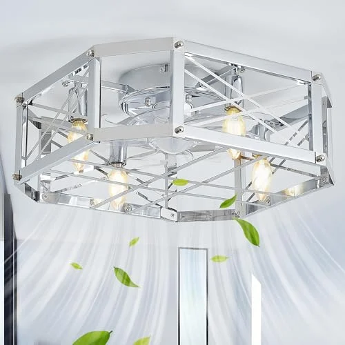 F232 Geometric Caged Fan Light, 21" · Chrome